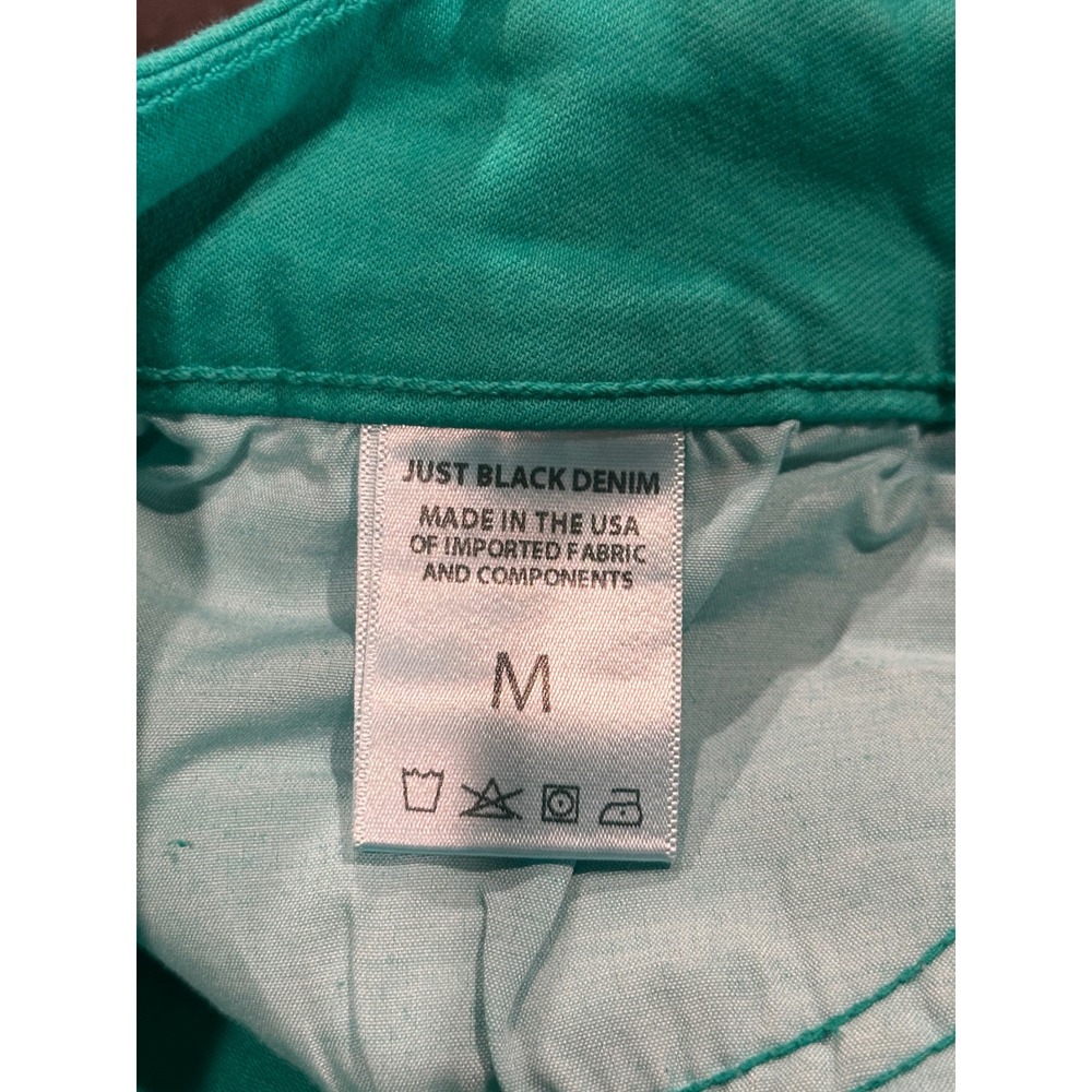 Just Black Denim Jade Green A-Line Mini Skirt M Double Button Raw Hem NWT - Picture 5 of 9